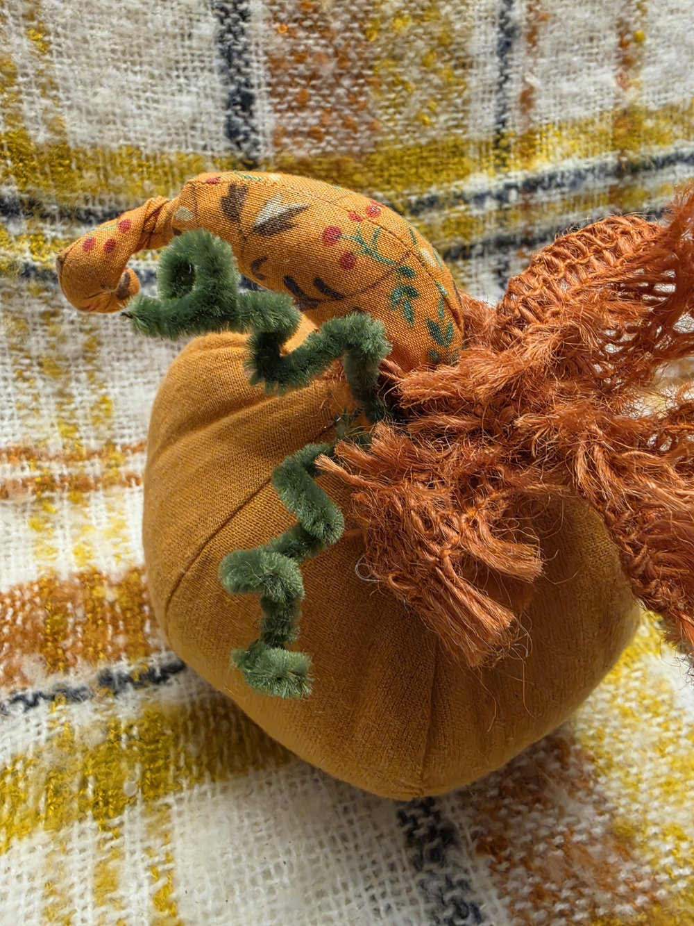 Handmade Orange Fabric Pumpkin For Fall Decor